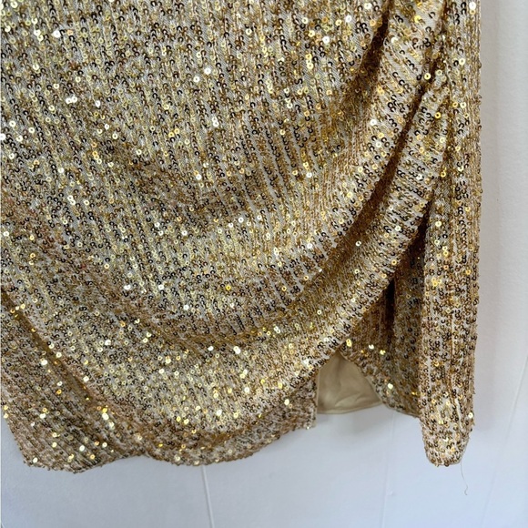 Windsor gold sequin one shoulder long sleeve mini dress cocktail event M new - Picture 3 of 7